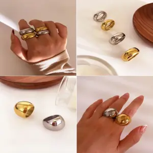 Wholesale 304 Stainless Steel Geometric PVD Coated Real Gold Plated Nordic Style IG Style Waterproof Non Tarnish Surgical Steel Gold Silver Rings