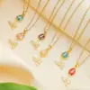 Wholesale Jewelry Sweet Tulips 304 Stainless Steel Copper Cat's Eye Stone Zircon Cable Chain Pendant Necklace