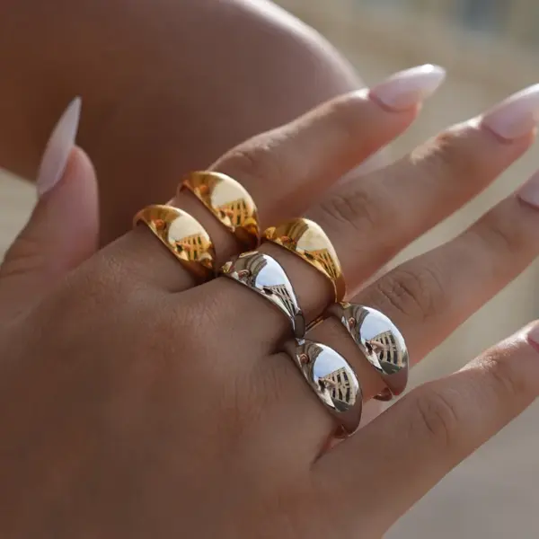 Wholesale Summer Ladies' 18K Gold Plated Stainless Steel Geometric Hollow Out Open Ring Adjustable Rings Casual Wear All Seasons