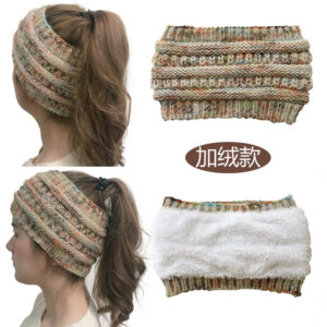Wholesale 2019 Amazon European and American women's velvet wool headband ebay new knitted color ponytail hair band cap