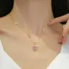Real Gold Plated 304 Stainless Steel PVD Coated Zircon Heart Shape Waterproof Non Tarnish Simple Style Shiny Earrings Necklace For Women'S