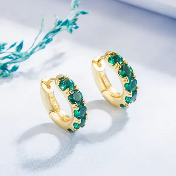 Wholesale Fashion Diamond Emerald Geometric Copper 14k Gold Earrings Female