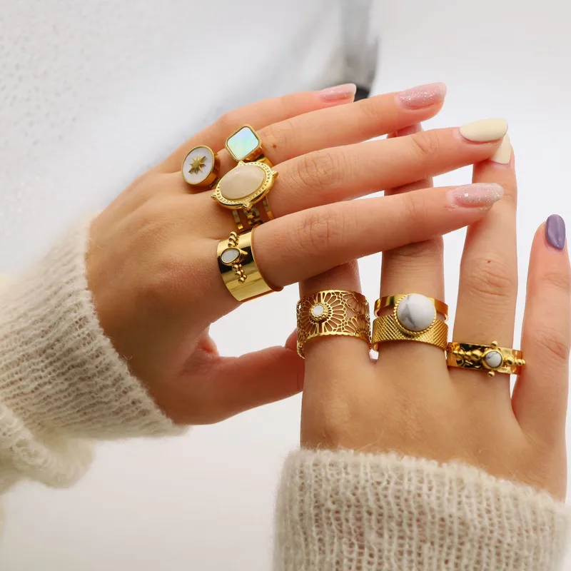 Wholesale PVD Coated 14K Gold Real Gold Plated Geometric 304 Stainless Steel Fashion Waterproof Non Tarnish Open Ring