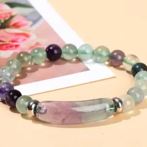 3a Natural Fluorite Bridge Bracelet / 8mm Long Tube 10 * 39mm