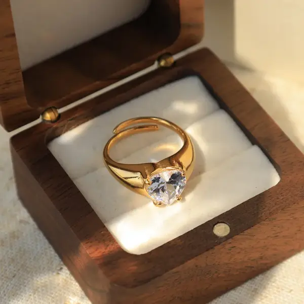 Ion Plating (IP) 14K Gold Real Gold Plated Round Water Droplets Heart Shape 304 Stainless Steel Elegant Waterproof Non Tarnish Open Rings