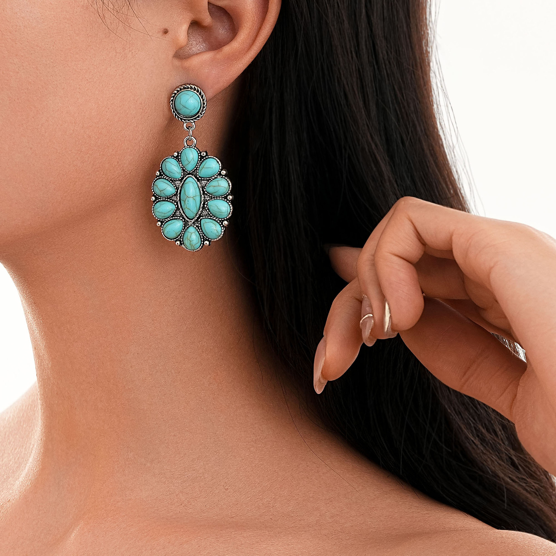 Wholesale European and American New Retro Earrings, Bohemian Turquoise Geometric Earrings, Exrt Earrings Factory Direct Sales