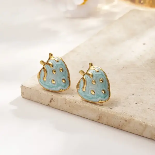 European And American Hot-Selling Ins Style Gold-Plated Imitation Gold Strawberry 304 Stainless Steel Oil-Drip Earrings Casual Basic Polished Electroplated