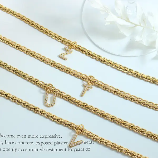 Wholesale Jewelry Fashion Letter 304 Stainless Steel Copper Zircon 18K Gold Plated Plating Pendant Necklace