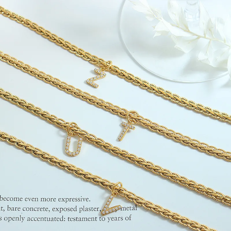 Wholesale Jewelry Fashion Letter 304 Stainless Steel Copper Zircon 18K Gold Plated Plating Pendant Necklace