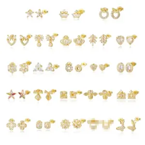 1 Piece Sweet Geometric Heart Shape Crown Inlay Copper Zircon 18K Gold Plated Ear Studs