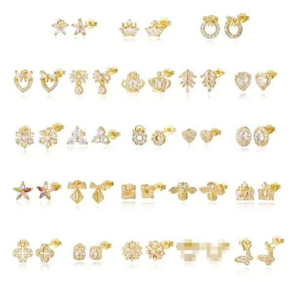 1 Piece Sweet Geometric Heart Shape Crown Inlay Copper Zircon 18K Gold Plated Ear Studs