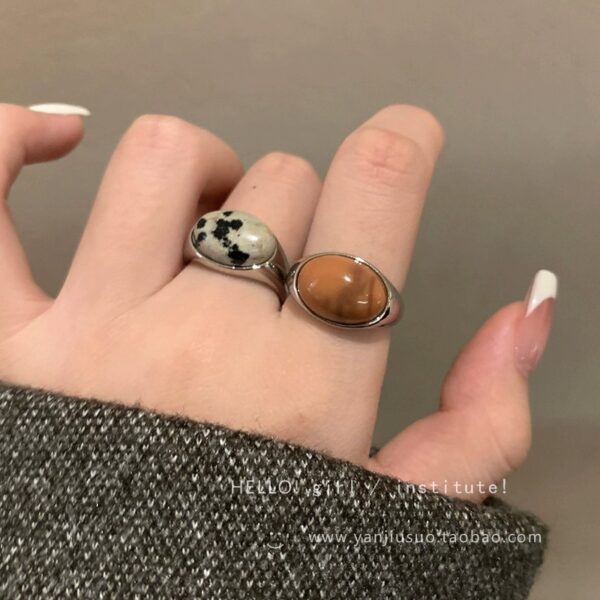 Wholesale Maillard Natural Stone Opening Ring Women's Niche Design Light Luxury High-Level Finger Ring Vintage Decorative Finger Ring