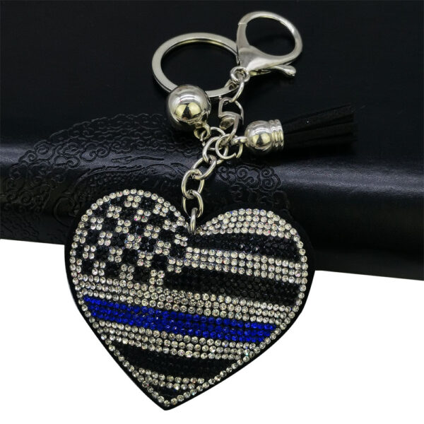 Wholesale Velvet Diamond-Encrusted National Flag Peach Heart Keychain