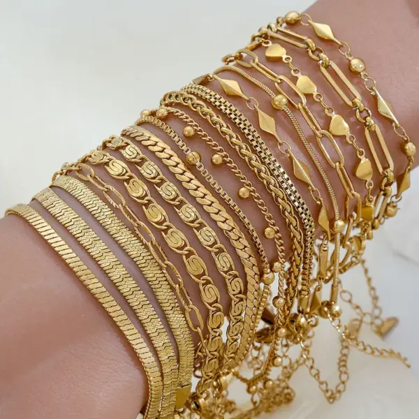 Vacuum Plating 18K Gold Plated Chains Print 304 Stainless Steel Elegant Basic 304 Stainless Steel Lobster Trier Clasp Closure Bracelets