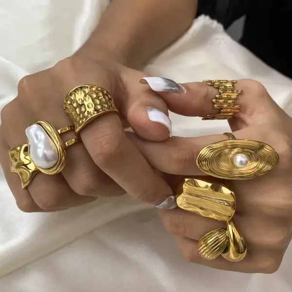 304 Stainless Steel Geometric PVD Coated Real Gold Plated Elegant Glam Waterproof Non Tarnish Rings