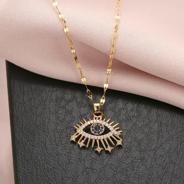 Wholesale PVD Coated 18K Gold Plated Eye Stainless Steel Vintage Style Waterproof Non Tarnish 304 Stainless Steel Pendant Necklace