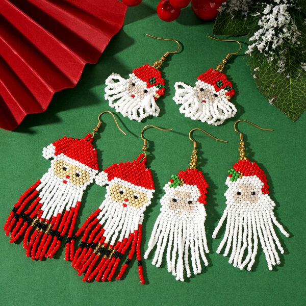 Wholesale Braided Santa Claus Head Earrings with White High-end Tassels