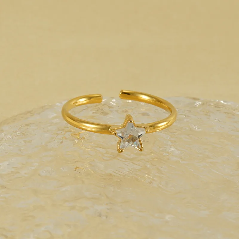 PVD Coated 18K Gold Plated Star Stainless Steel Simple Style Korean Style Waterproof Non Tarnish Open Rings