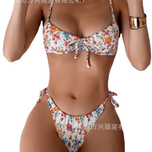 Wholesale 2025 New Bikini Floral Separates Bs Two-Piece Swimsuit Feminine Small Breast Gathering Sexy Foreign Trade Swimwear