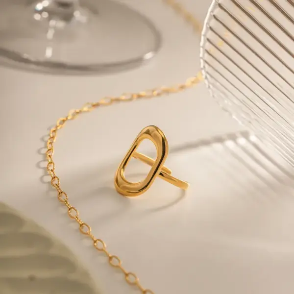 Wholesale Jewelry INS Style Oval 304 Stainless Steel PVD Coated Plating Open Ring