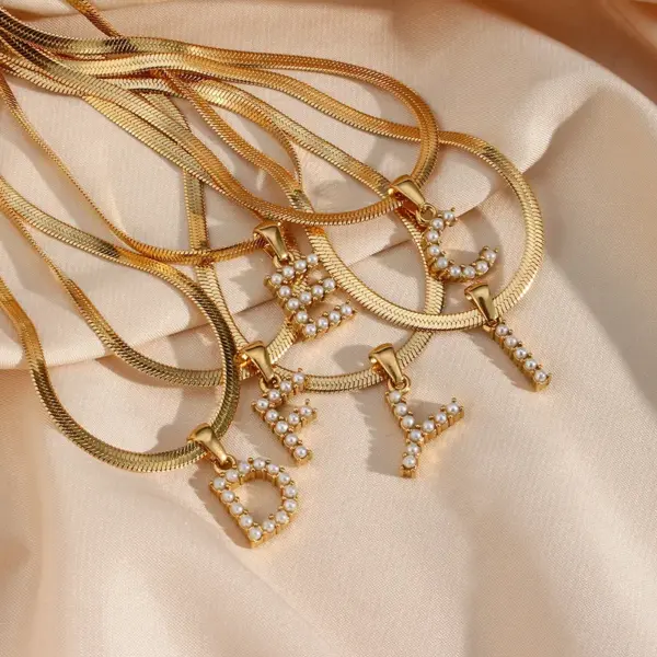 Wholesale Jewelry Letter 304 Stainless Steel Artificial Pearls 18K Gold Plated PVD Coated Plating Necklace