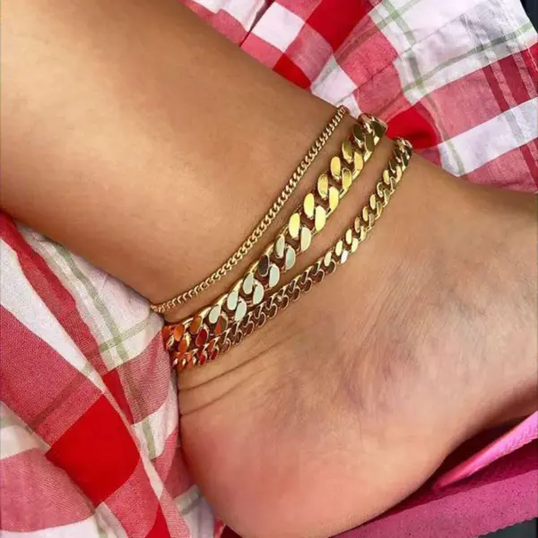 Simple Style Geometric 304 Stainless Steel Waterproof Non Tarnish PVD Coated Real Gold Plated Women'S Anklet Necklace