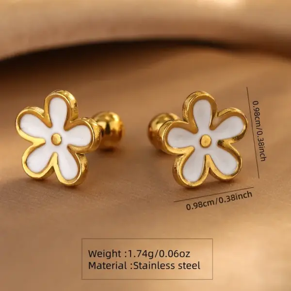 201 Stainless Steel 304 Stainless Steel Plastic Flower Ion Plating (IP) 18K Gold Plated Cute Sweet Simple Style Waterproof Non Tarnish Ear Studs