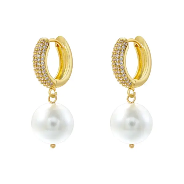 Wholesale 1 Pair Casual Elegant Round Plating Inlay Copper Pearl Zircon 18K Gold Plated Drop Earrings