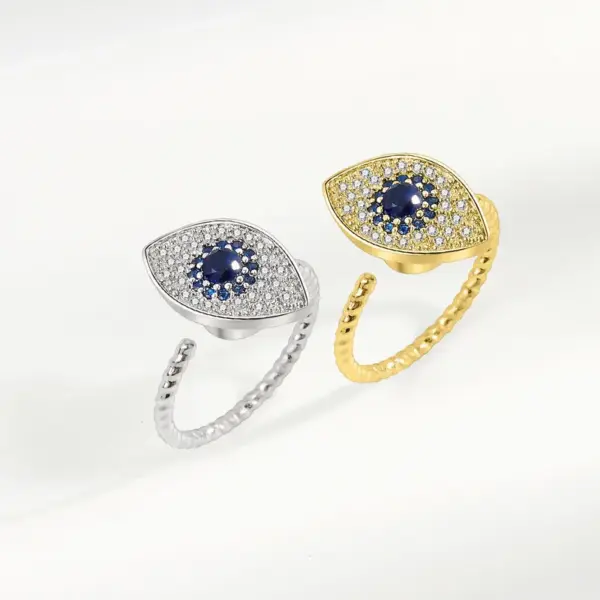 Copper Devil's Eye Rotating Ring Blue Eyes Adjustable Anxiety Relief Ring