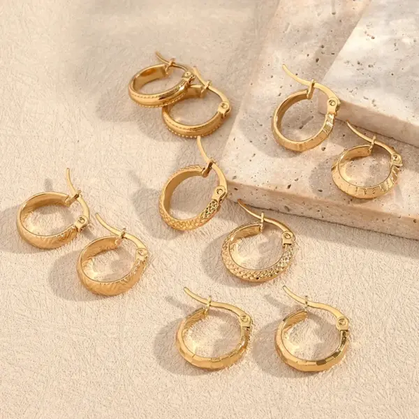 Wholesale Popular DIY Jewelry 201 Stainless Steel Water Plating Pattern Hoop Earrings Round Design Polished Finish
