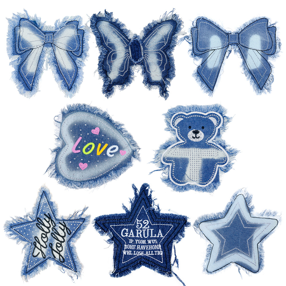 Wholesale Retro denim-style fringed patch