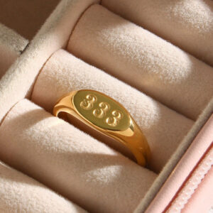 Wholesale Stainless steel 18K plated oval number 333 gold ring for women