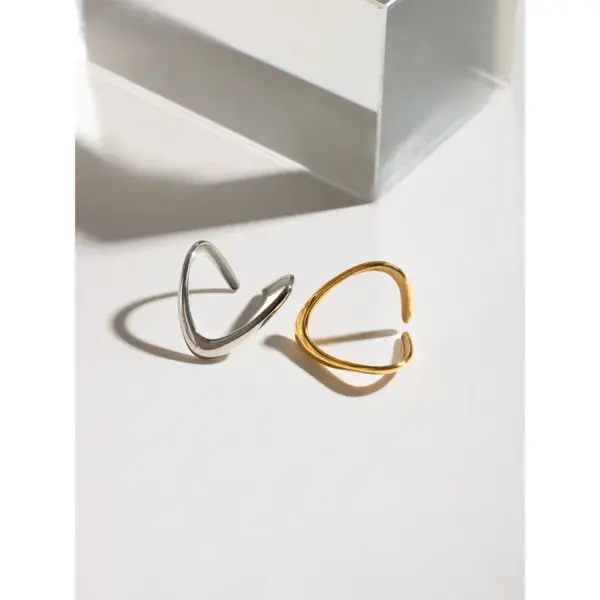 Wholesale 304 Stainless Steel Solid Color PVD Coated 18K Real Gold Plated Real Gold Plated Simple Style Classic Style Waterproof Non Tarnish Open Rings