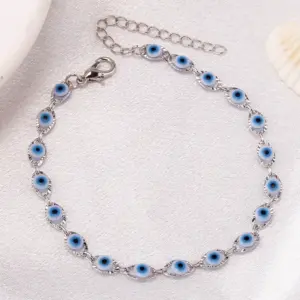 White Devil's Eye Bracelet with Silver Background