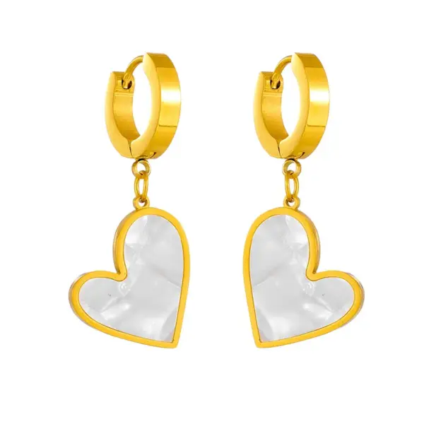 Wholesale Simple Style Heart Shape Titanium Steel Plating Inlay Shell Drop Earrings 1 Pair