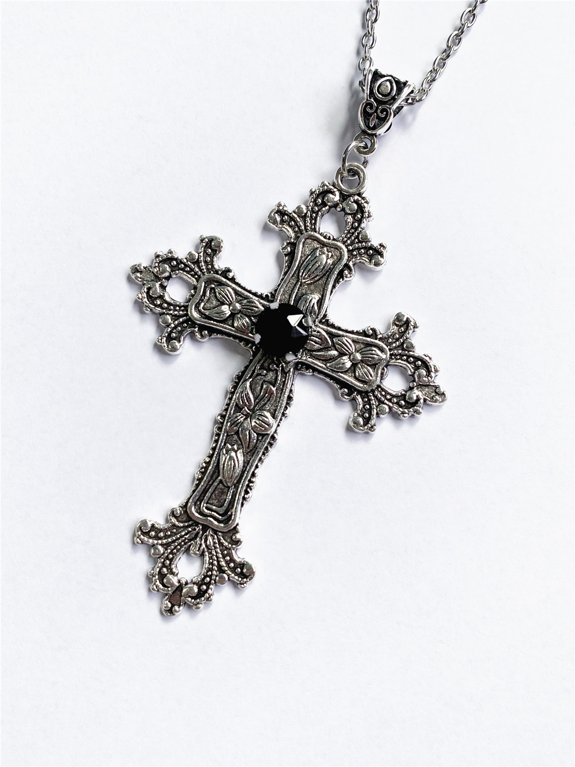 Wholesale Large Cross Pendant Jewelry Necklace Sier Tone Gothic Jewelry Fashion Charm Statement Women Gift