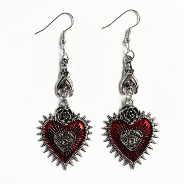 Wholesale Hot Gothic Punk Rose Wings Flower Red Oil Drops Heart-Shaped Earrings Factory Direct Sale