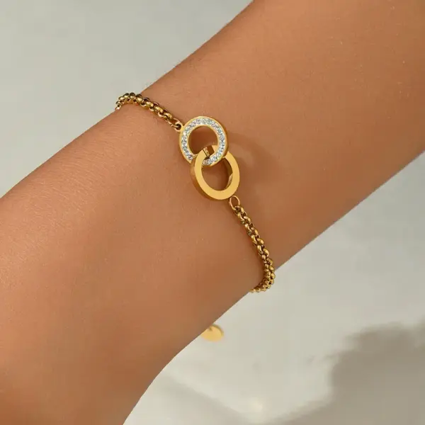 Fashion Round 304 Stainless Steel 14K Gold Plated Rhinestones Stainless Steel Bracelets In Bulk
