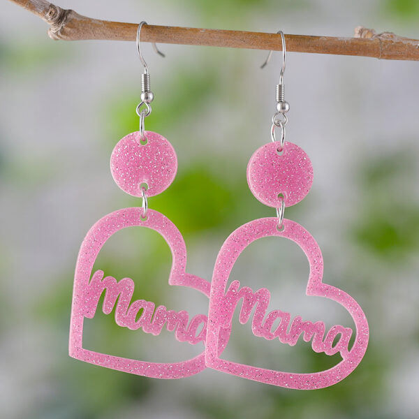 Wholesale Europe and the United States cross-border new mother's day pink MAMA hollow love disc pendant acrylic sequin double-sided earrings