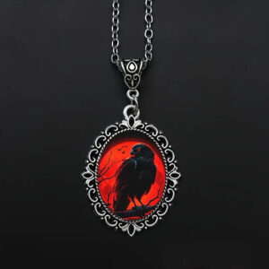 Wholesale 1 Pc Gothic Crow Oval Glass Pendant Necklace, Men Fashion Punk Style Jewelry Gift