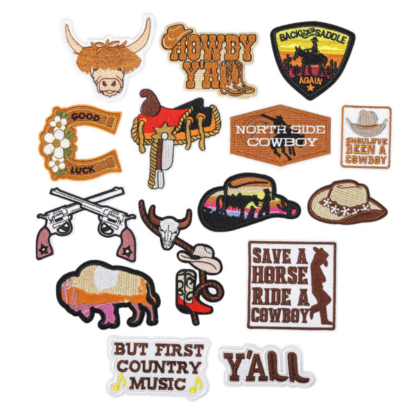 Wholesale Original Cartoon Cloth Stickers Western Cowboy Hat Party Cross-border Patch Computer Embroidered Stalk in stock Wholesale Embroidered Cloth Stickers