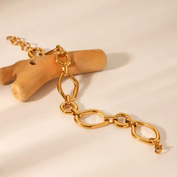 Wholesale 304 Stainless Steel Irregular Geometric PVD Coated 18K Real Gold Plated IG Style Casual Elegant Waterproof Non Tarnish Irregular Handmade Chain Lobster Trigger Clasp Closure Gold Chain Bracelet