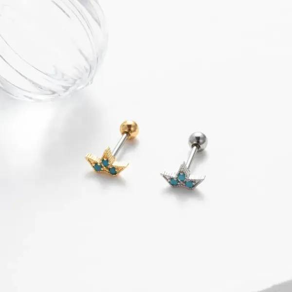 1 Piece Copper Zircon Ear Cartilage Rings & Studs Moon Crown Butterfly Waterproof Non Tarnish Surgical Steel Women'S