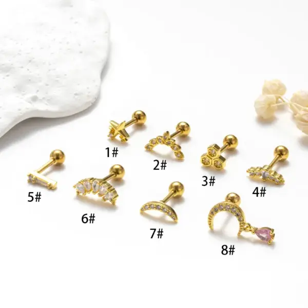 1 Piece Ear Cartilage Rings & Studs Vintage Style Simple Style Geometric Star Moon 316L Stainless Steel Copper Waterproof Non Tarnish Surgical Steel Zircon