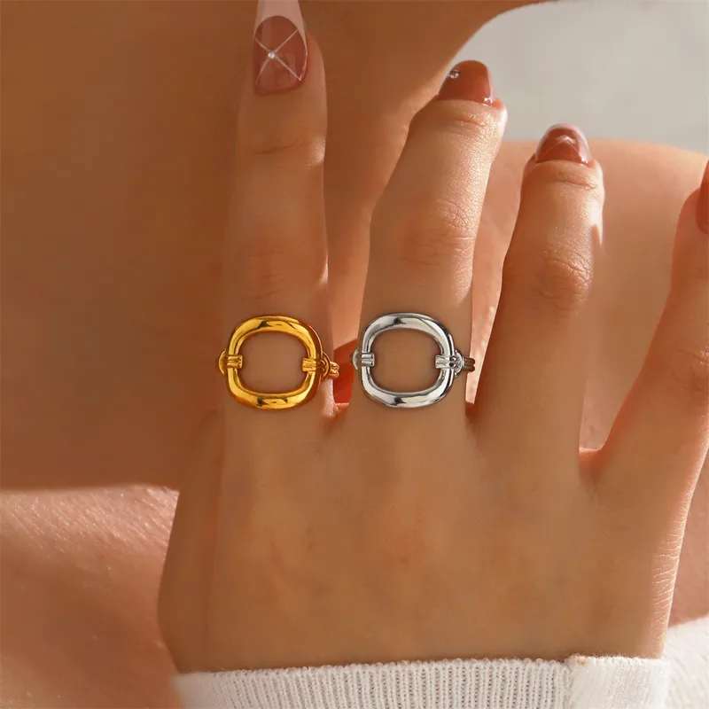 Wholesale Ion Plating (IP) 18K Gold Plated Geometric 304 Stainless Steel Simple Style Classic Style Commute Waterproof Non Tarnish Open Rings