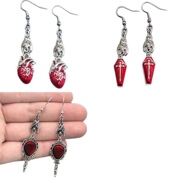 Wholesale European and American Explosions Halloween Earrings Dark Gothic Punk Style Coffin Heart Vampire Cross Earrings for Women