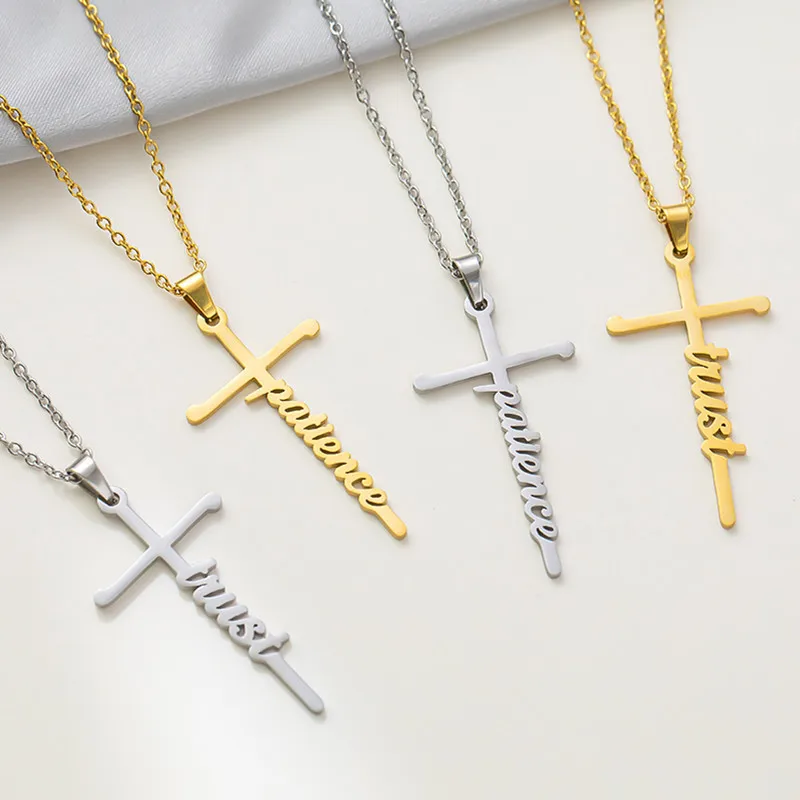 Wholesale Simple Style Cross Letter Titanium Steel Plating Pendant Necklace