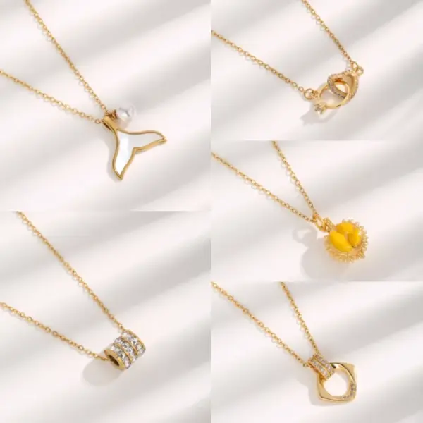 Wholesale Vacuum Plating Real Gold Plated Heart Shape Fish Tail 304 Stainless Steel Simple Style Waterproof Non Tarnish 304 Stainless Steel Necklace