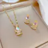 Wholesale Golden Plated 304 Stainless Steel Electroplating Zircon Angel Luxurious Earrings Necklace For Women'S