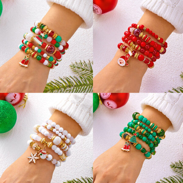Wholesale New European and American cross-border Christmas crystal bracelet set, versatile Christmas snowman snowflake beaded bracelet wholesale.